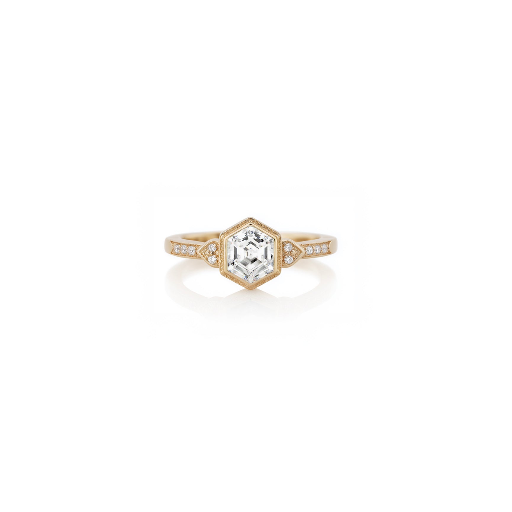 Hexagon Diamond Engagement Ring, 14k Gold Lab Diamond Engagement ring