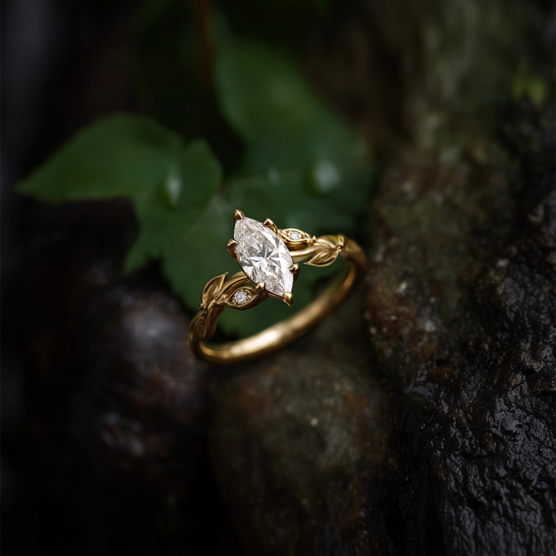 Élan Botanica Gold Engagement Ring, Twig Lab Diamond Ring
