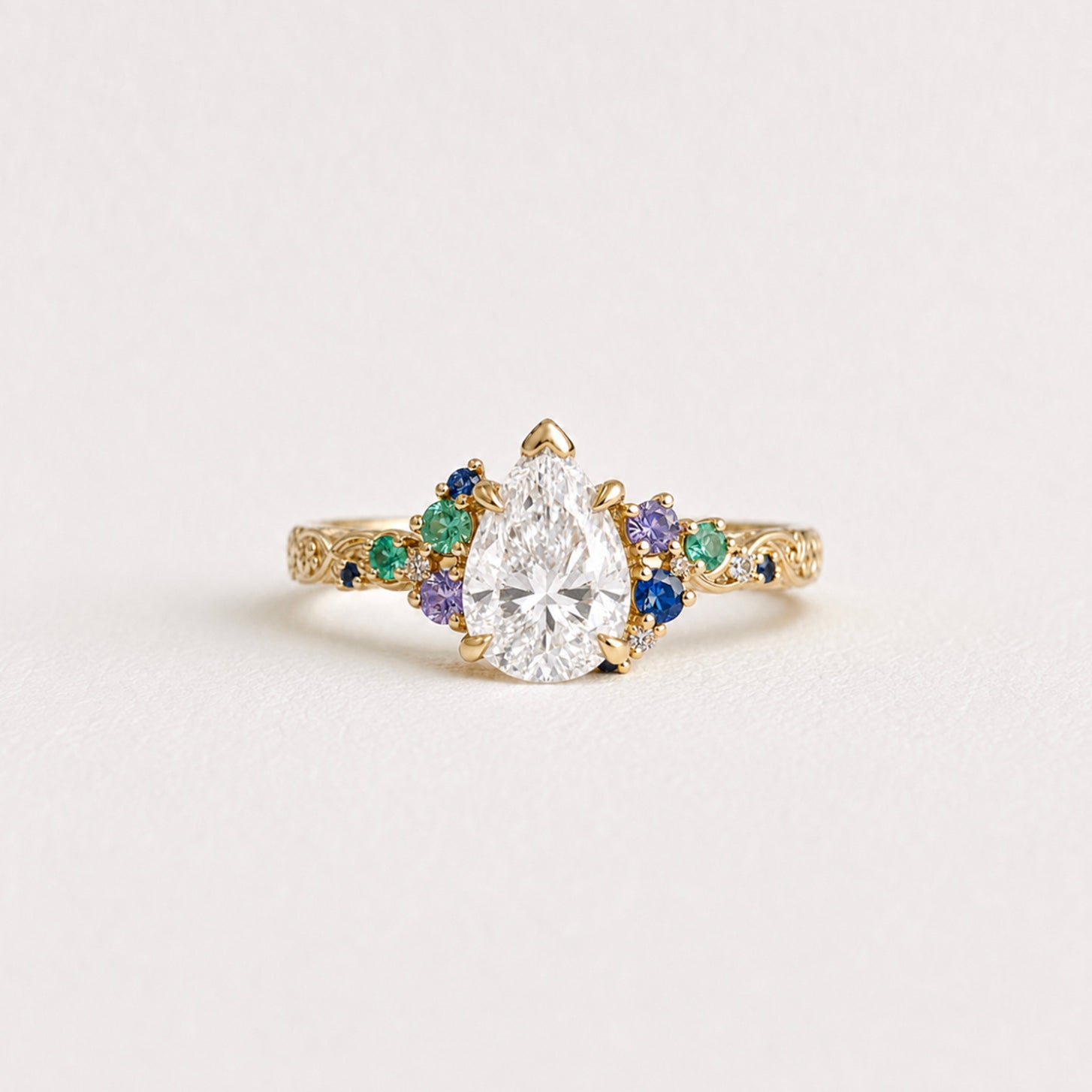 Pear Lab Diamond Engagement Ring, Birthstone Engagement Ring
