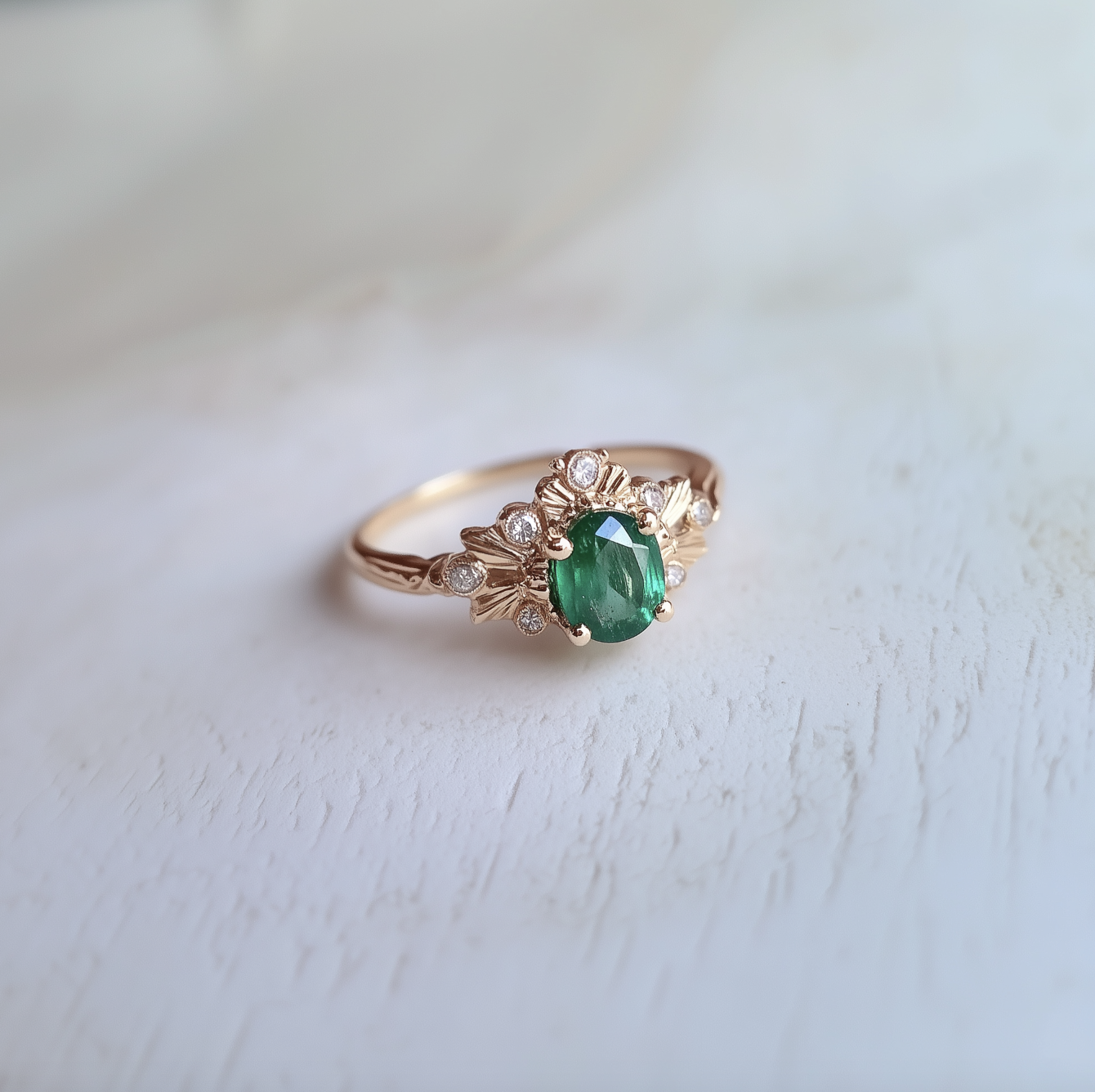 Willow Crest Emerald Engagement Ring, Emerald Wedding Ring, Emerald Jewelry
