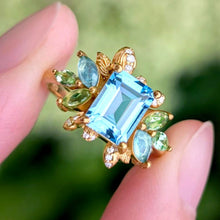 Load image into Gallery viewer, Blooming Birthstone Ring, Blue Topaz Engagement Ring, Topaz Engagement ring
