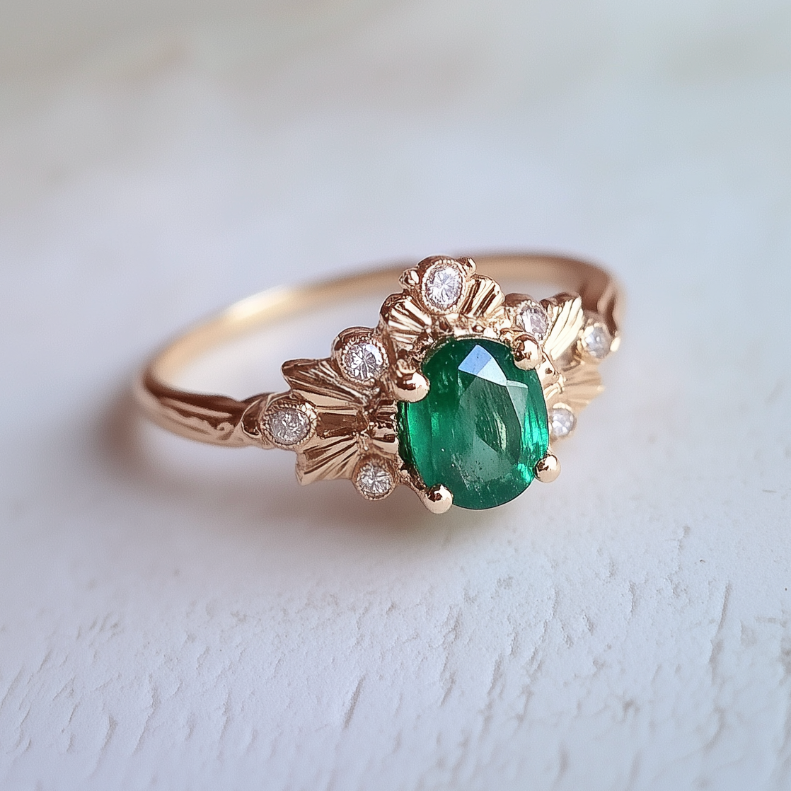 Willow Crest Emerald Engagement Ring, Emerald Wedding Ring, Emerald Jewelry