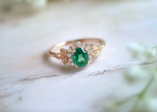 Load image into Gallery viewer, Aeris Emerald Engagement Ring, Solid Gold Emerald Wedding Ring, Real Emerald Jewelry
