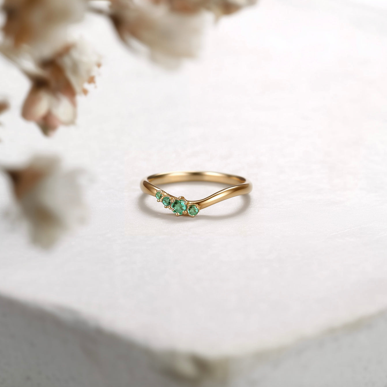 Emerald Wedding Ring for women, Stacking band
