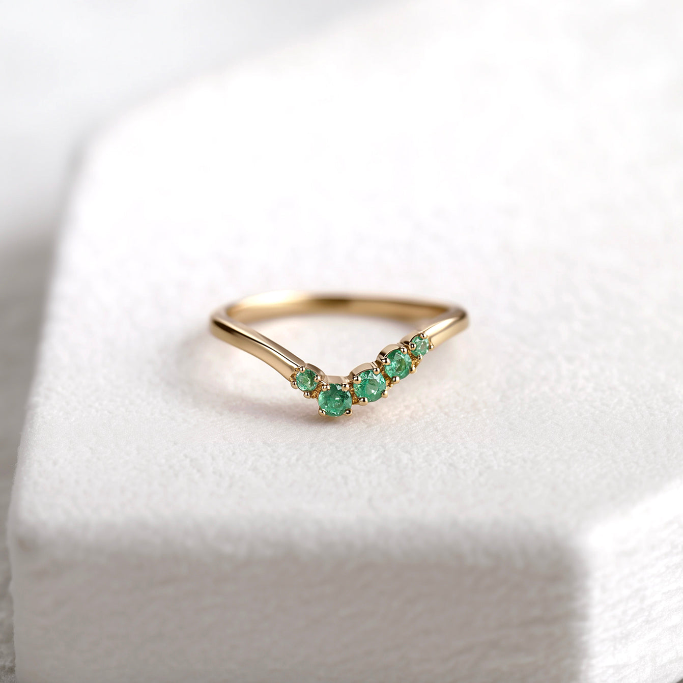Emerald Wedding Ring for women, Asymmetrical Stacking band