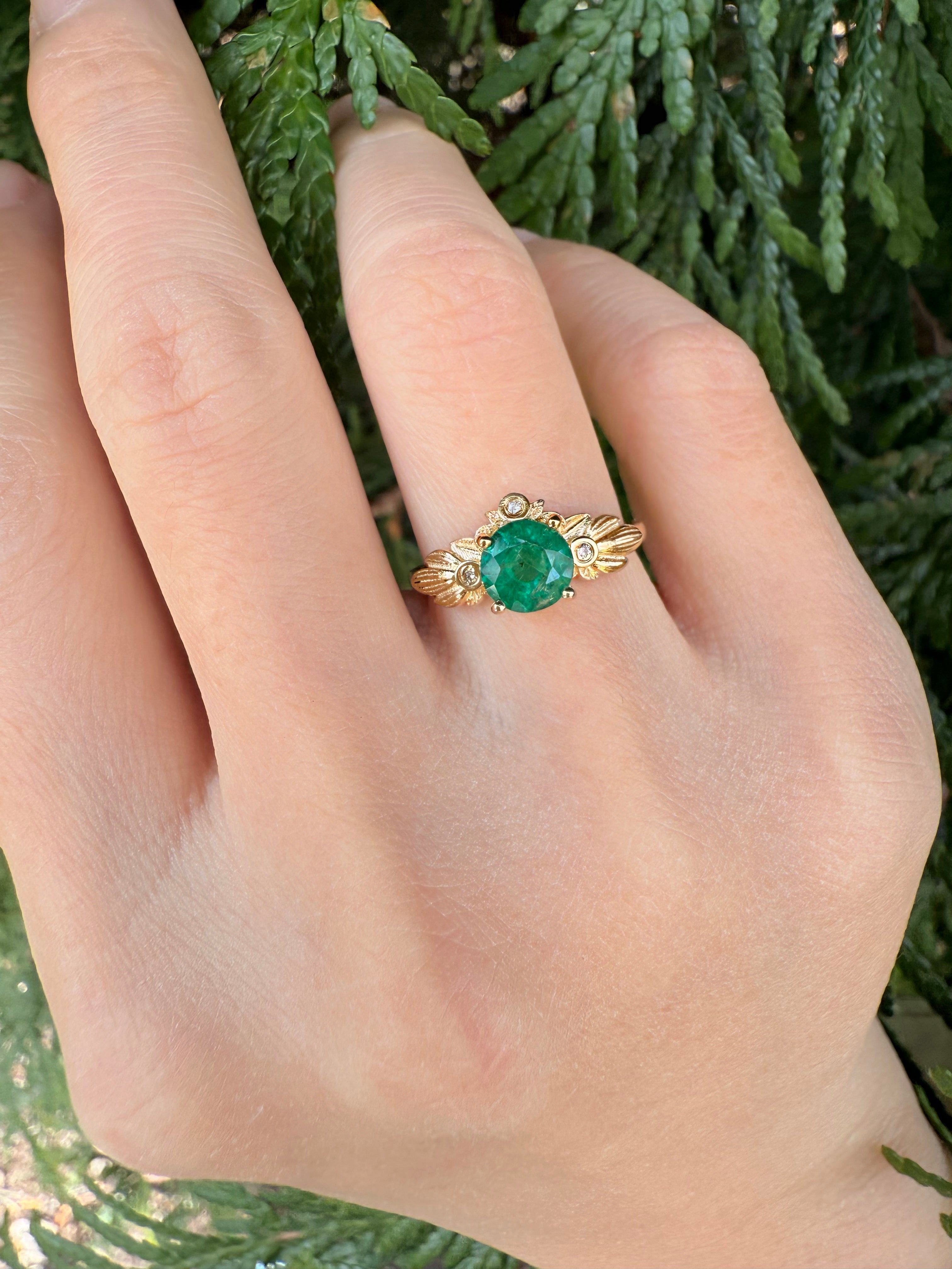 Laurel Crown Emerald Engagement Ring, Emerald Wedding Ring, Emerald Jewelry