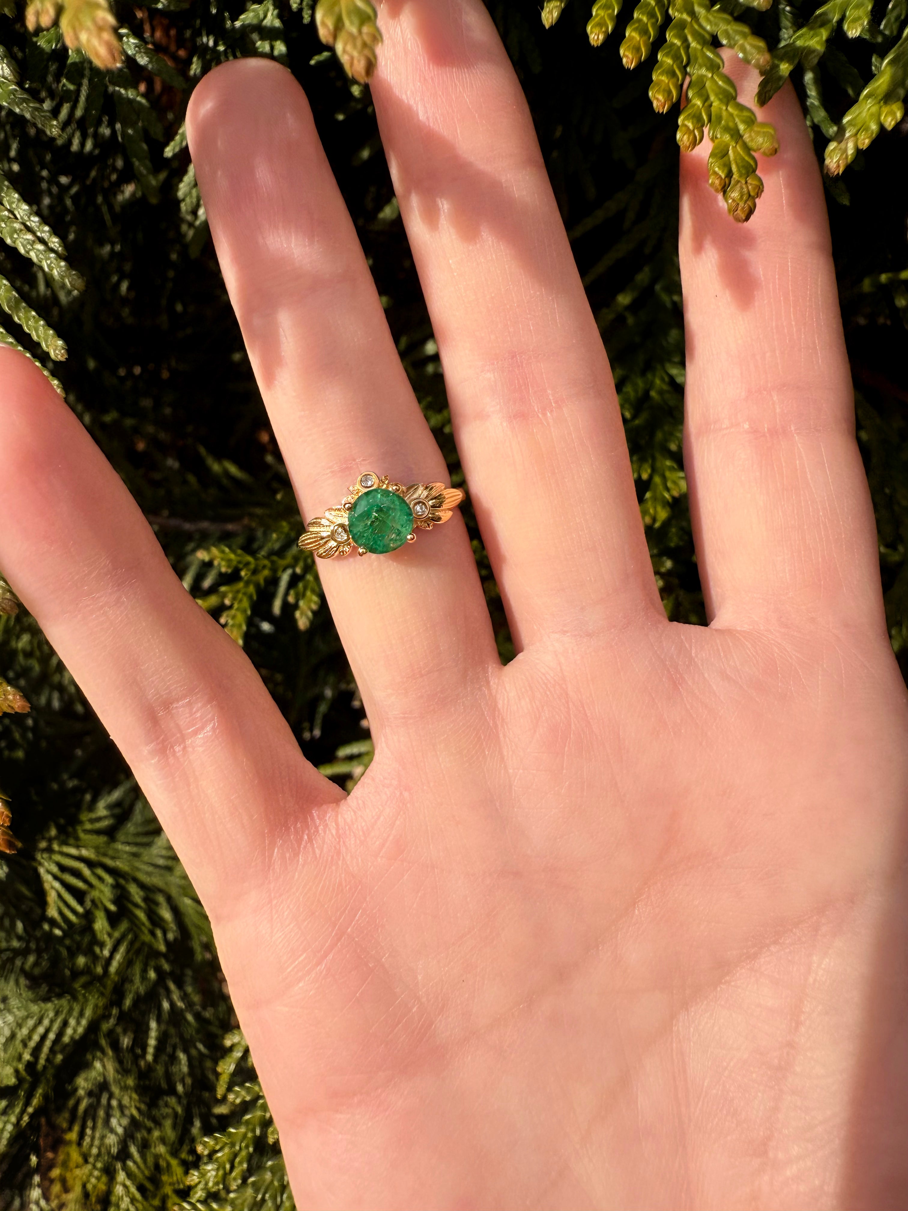 Laurel Crown Emerald Engagement Ring, Emerald Wedding Ring, Emerald Jewelry