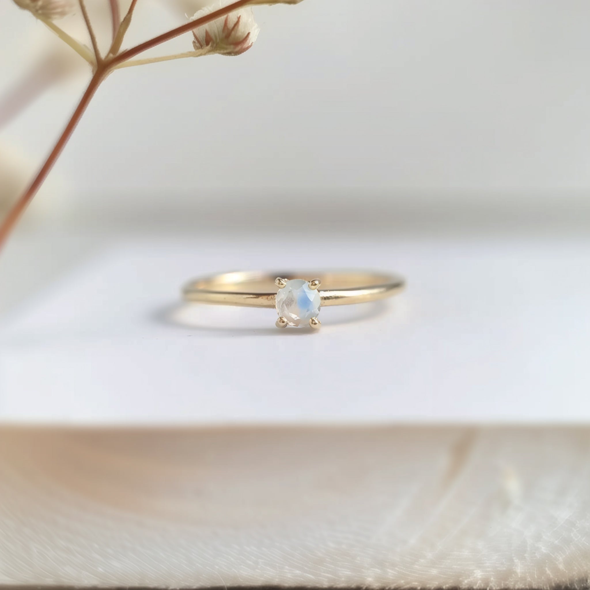 14k Gold Simple Moonstone Ring, Minimalist Moonstone Ring
