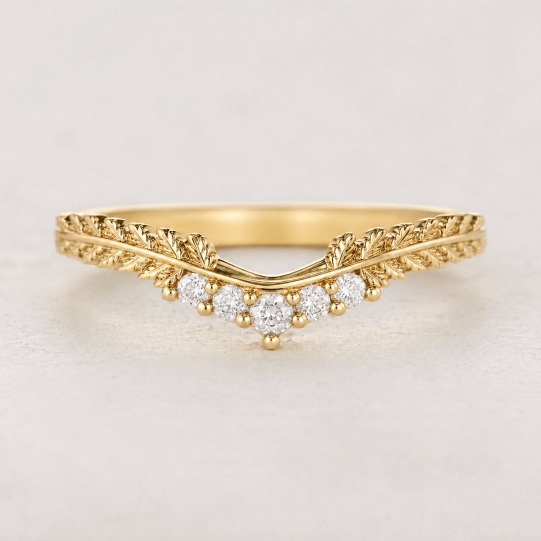 fern leaf diamond wedding band