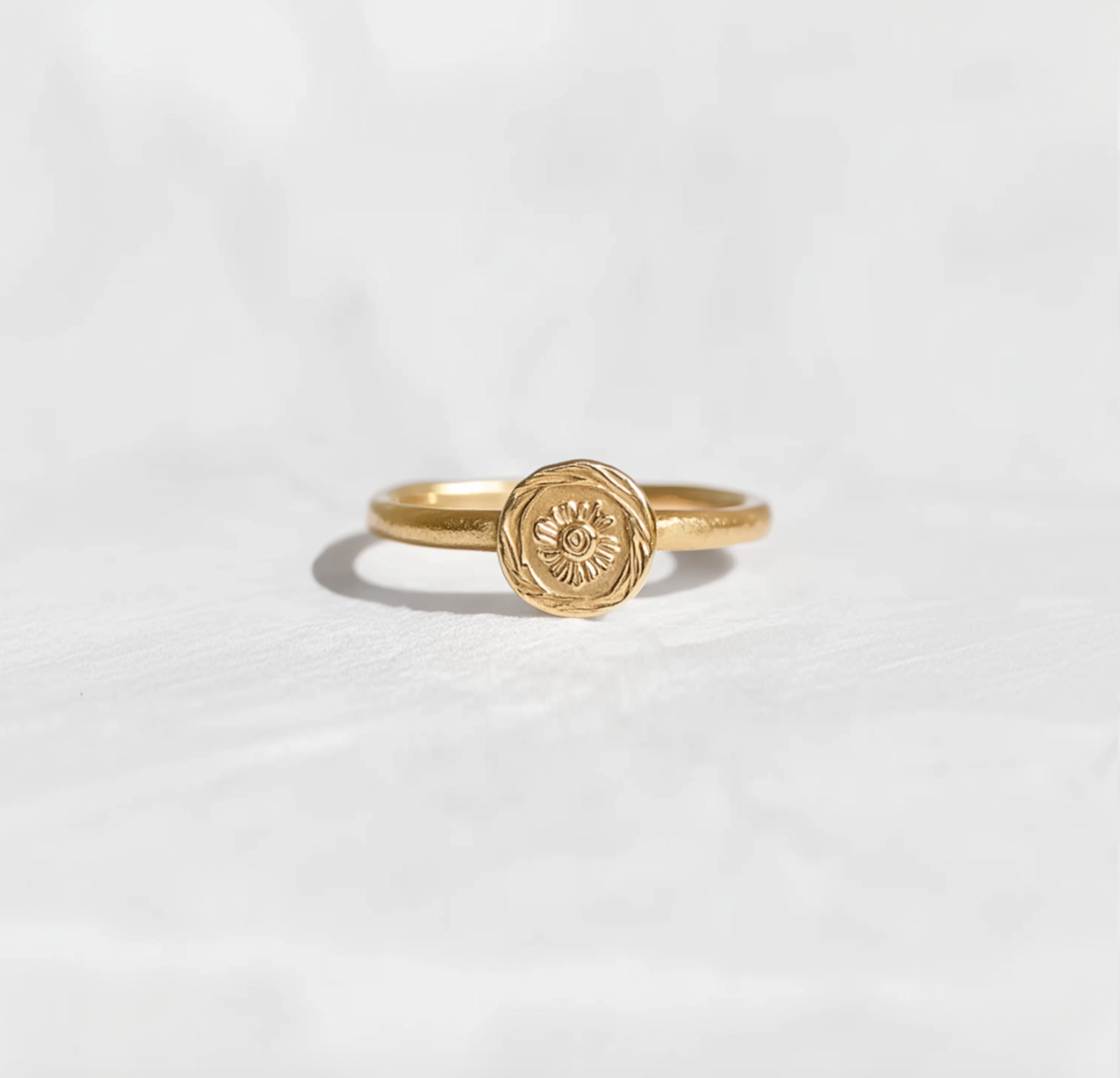 Sunflower Stamp ring, Solid Gold Stamp Ring