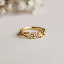 Load image into Gallery viewer, Morning Glory Wedding Band, Diamond Wedding Ring, Floral Wedding Band
