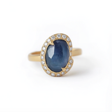 Load image into Gallery viewer, Free Formed Sapphire Engagement Ring with Diamond, Halo Sapphire Solitary Engagement Ring
