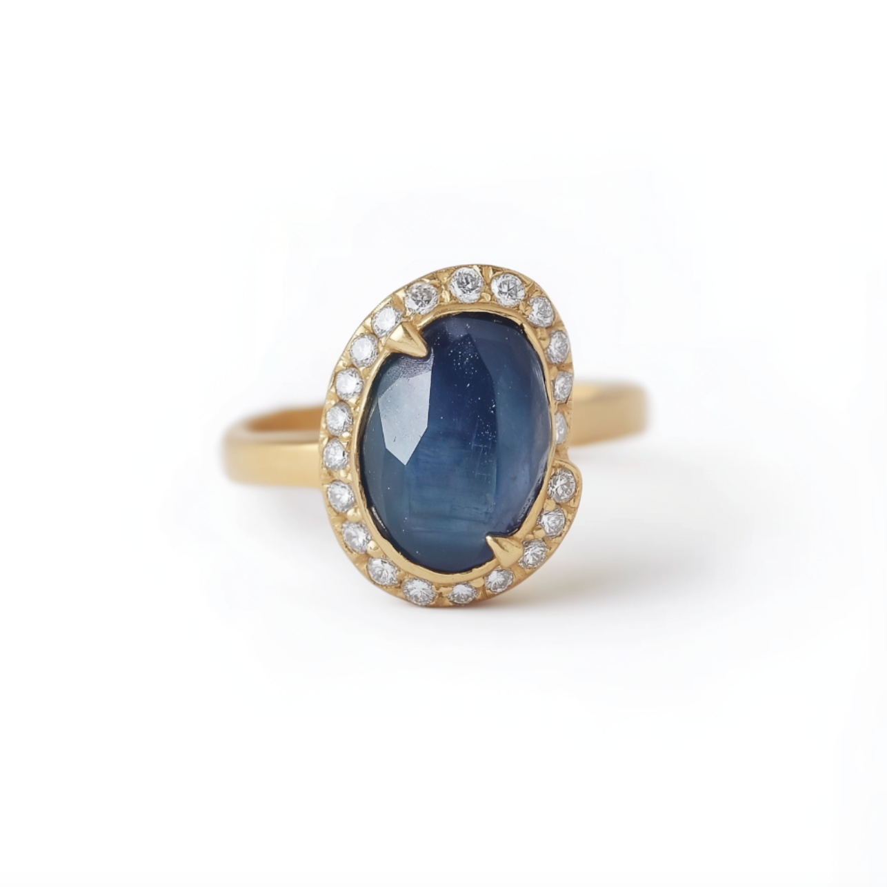 Free Formed Sapphire Engagement Ring with Diamond, Halo Sapphire Solitary Engagement Ring