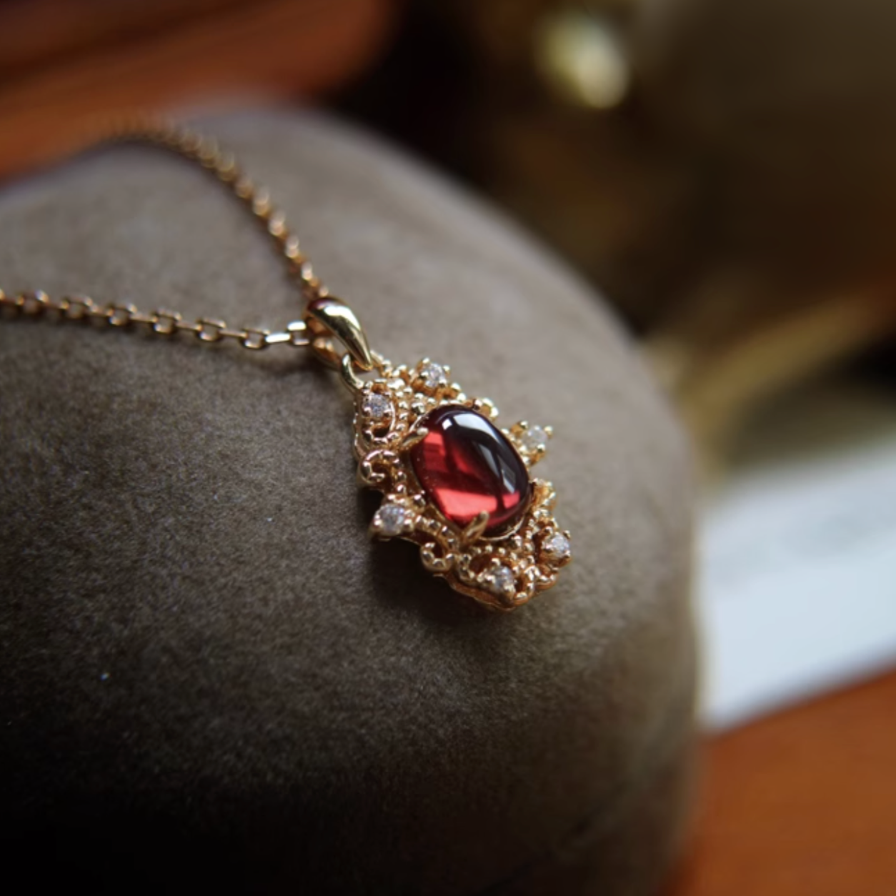 Natural Garnet Necklace Sterling silver, Deep Red Garnet Pendant