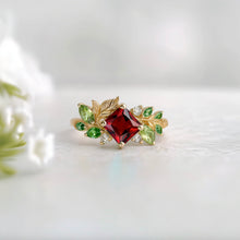 Load image into Gallery viewer, Princess cut red Garnet Ring, Garnet engagement ring, Square Garnet Ring
