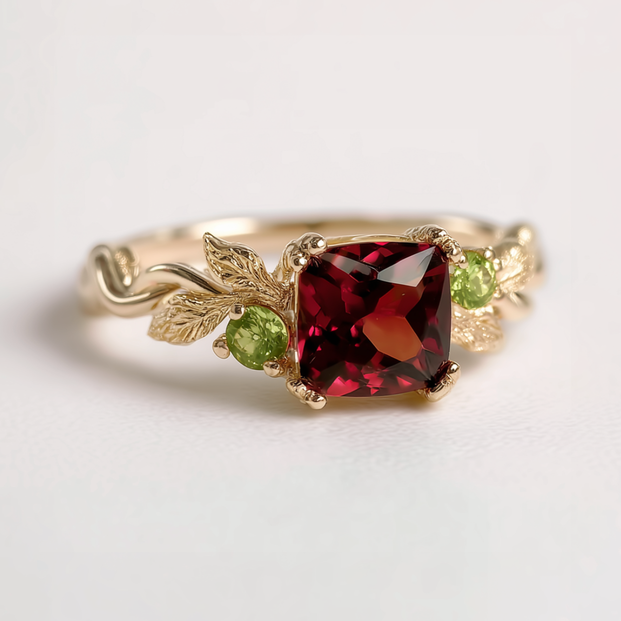Wineleaf cushion Garnet Ring, Deep red Garnet engagement ring, Red Garnet Ring (Copy)