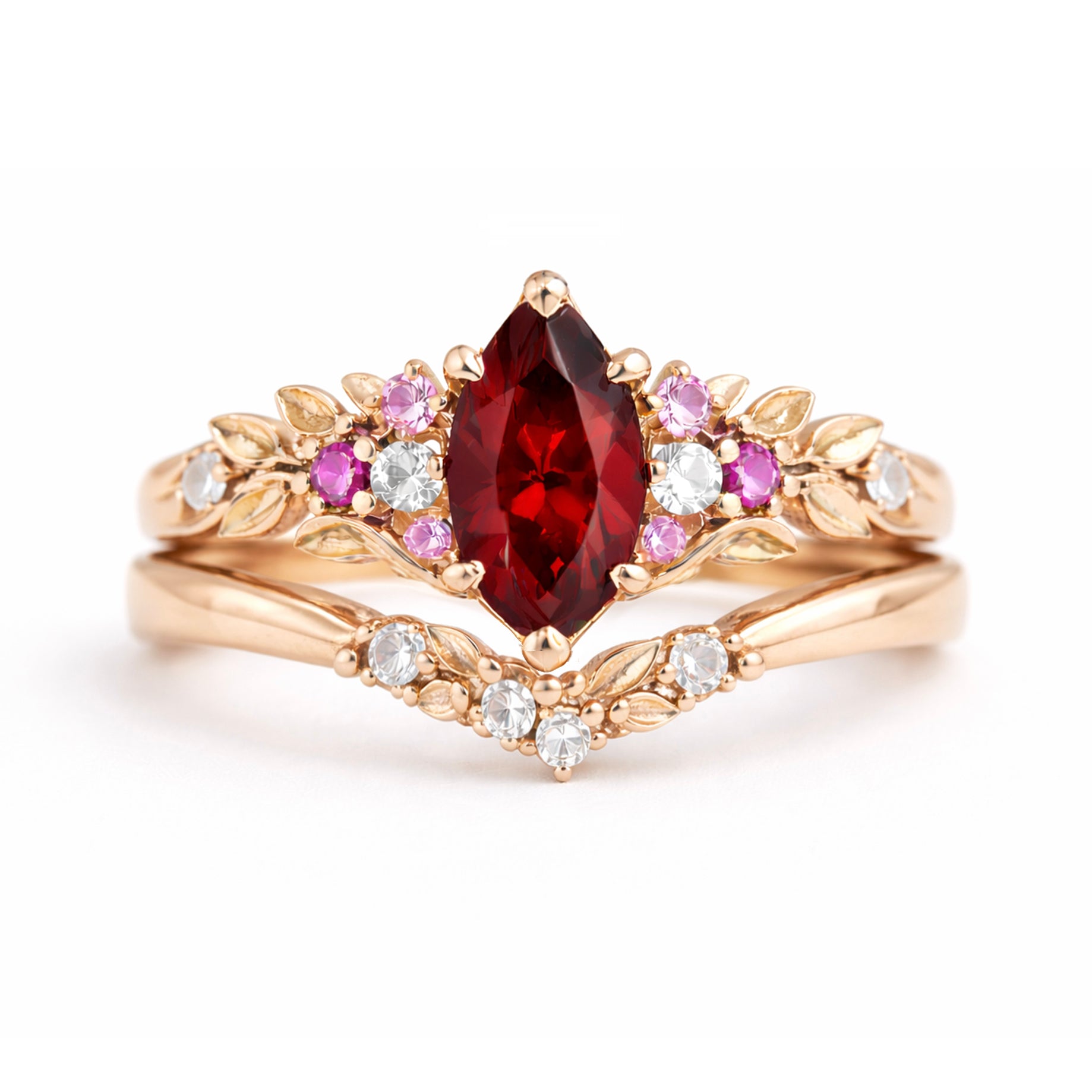 Rubywood Garnet Ring set, Marquise red Garnet engagement ring