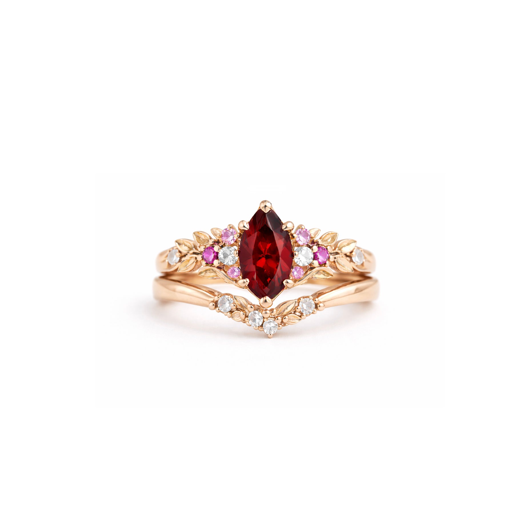Rubywood Garnet Ring set, Marquise red Garnet engagement ring
