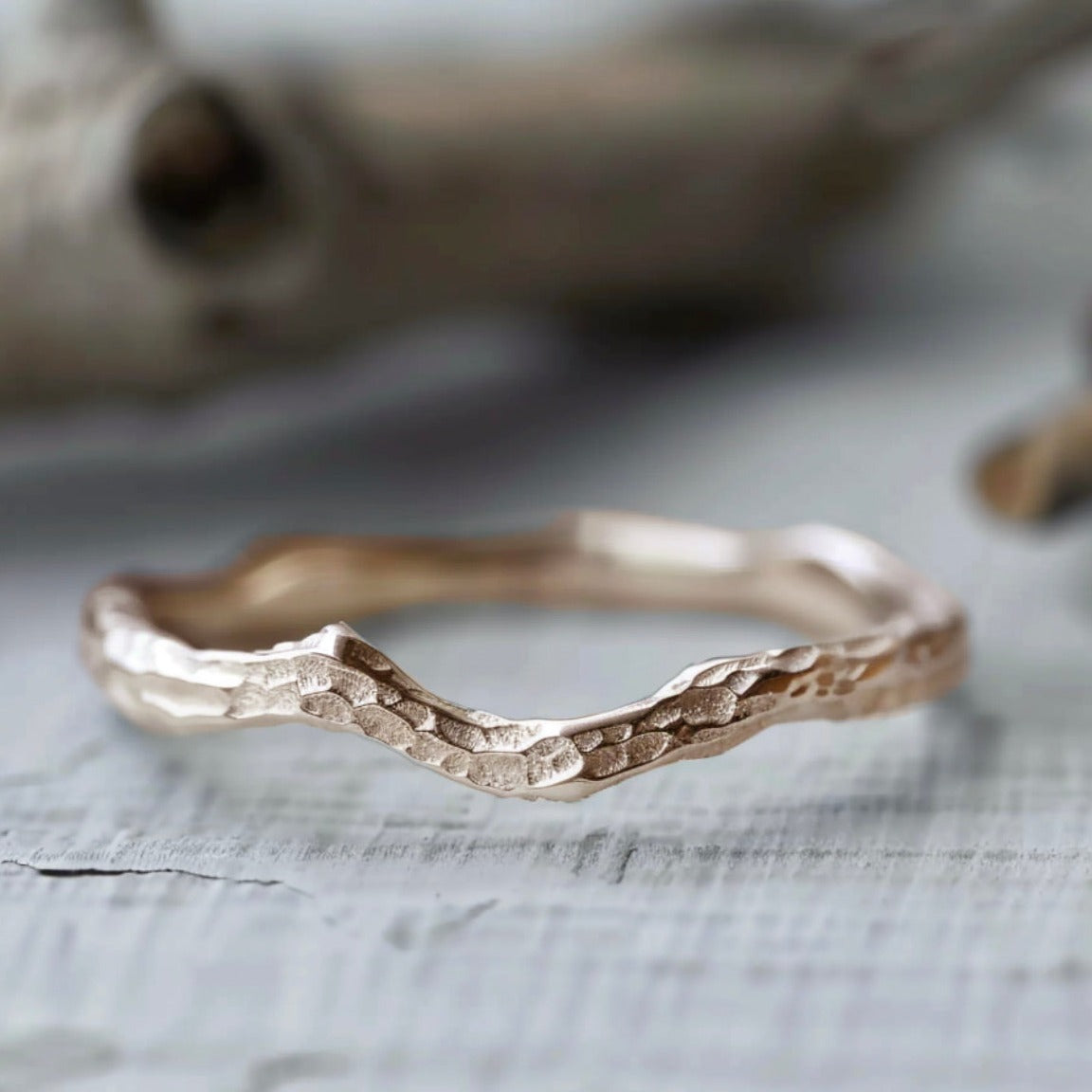 Angel's Wing Hammered Twig Ring