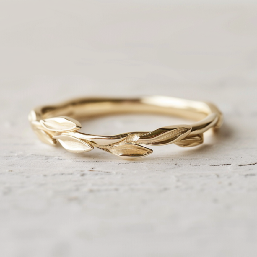 Lily Feather, 14k Gold Wedding Matching Leafy Ring