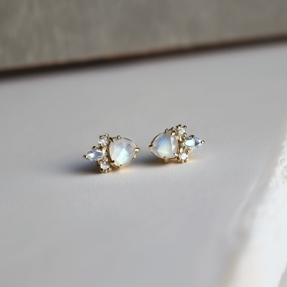 Triangle Moonstone Studs 14k Gold