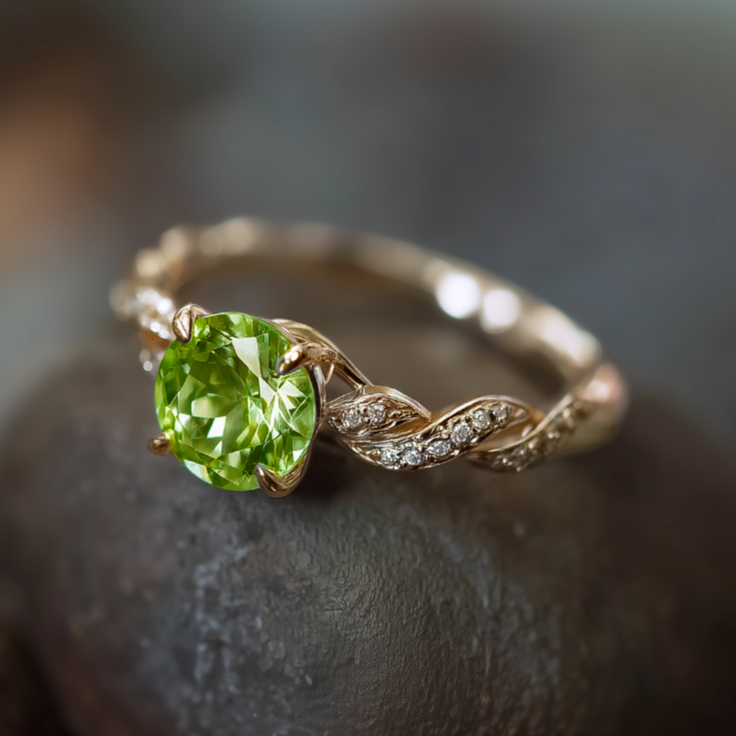 Gold ring with a green gemstone 