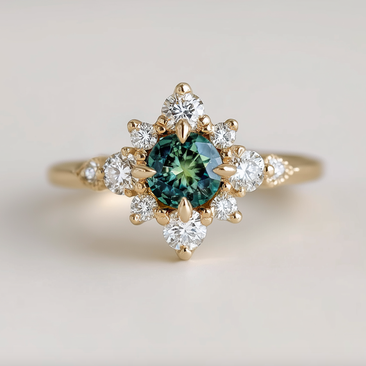 Forest Dream Sapphire ring, 14k Gold Blue Green Sapphire Engagement ring