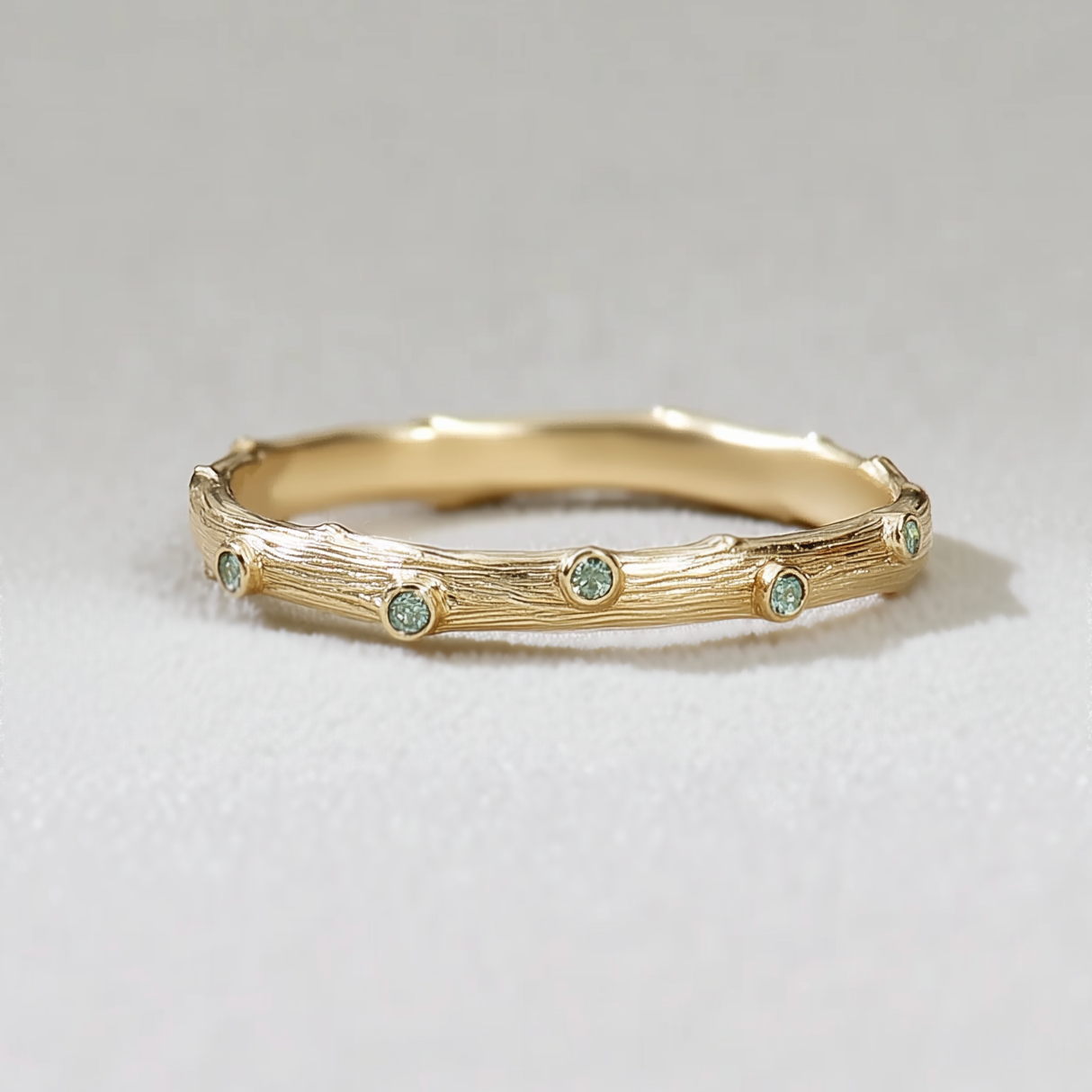 Green Sapphire Twig ring, Sapphire Wedding ring, Straight Twig Band