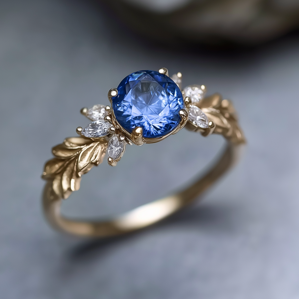Fairy's Wish 14k Yellow Gold Sapphire Engagement ring, Blue Sapphire Engagement ring
