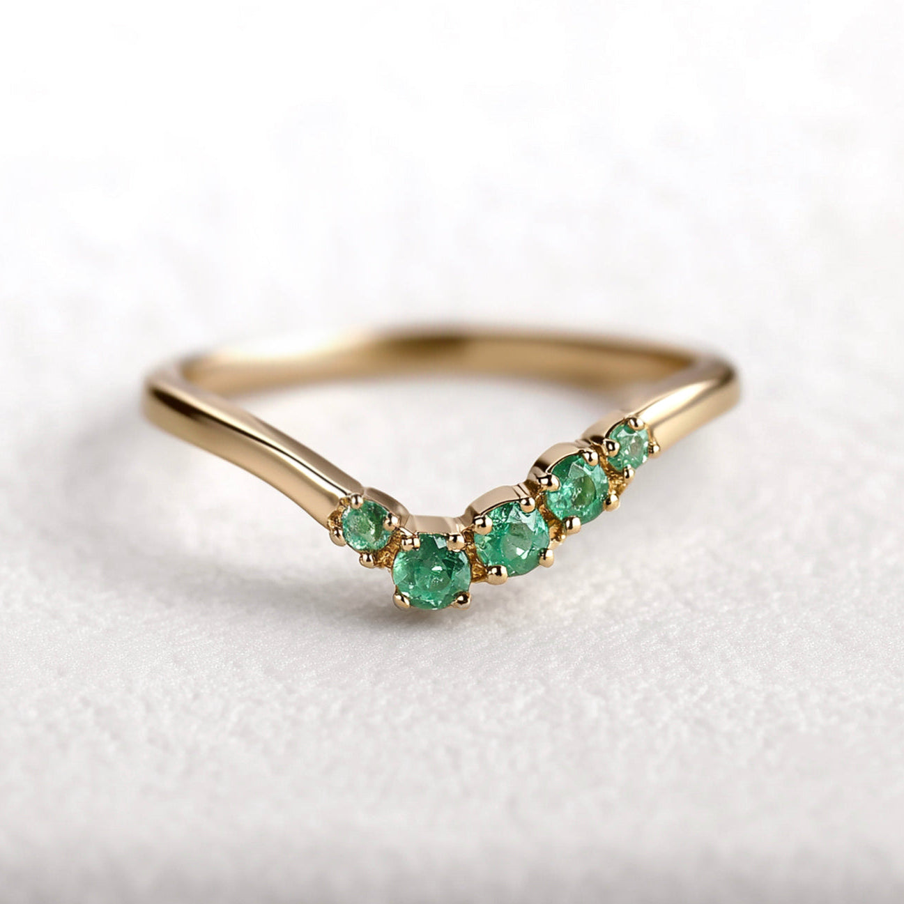 Emerald Wedding Ring for women, Asymmetrical Stacking band