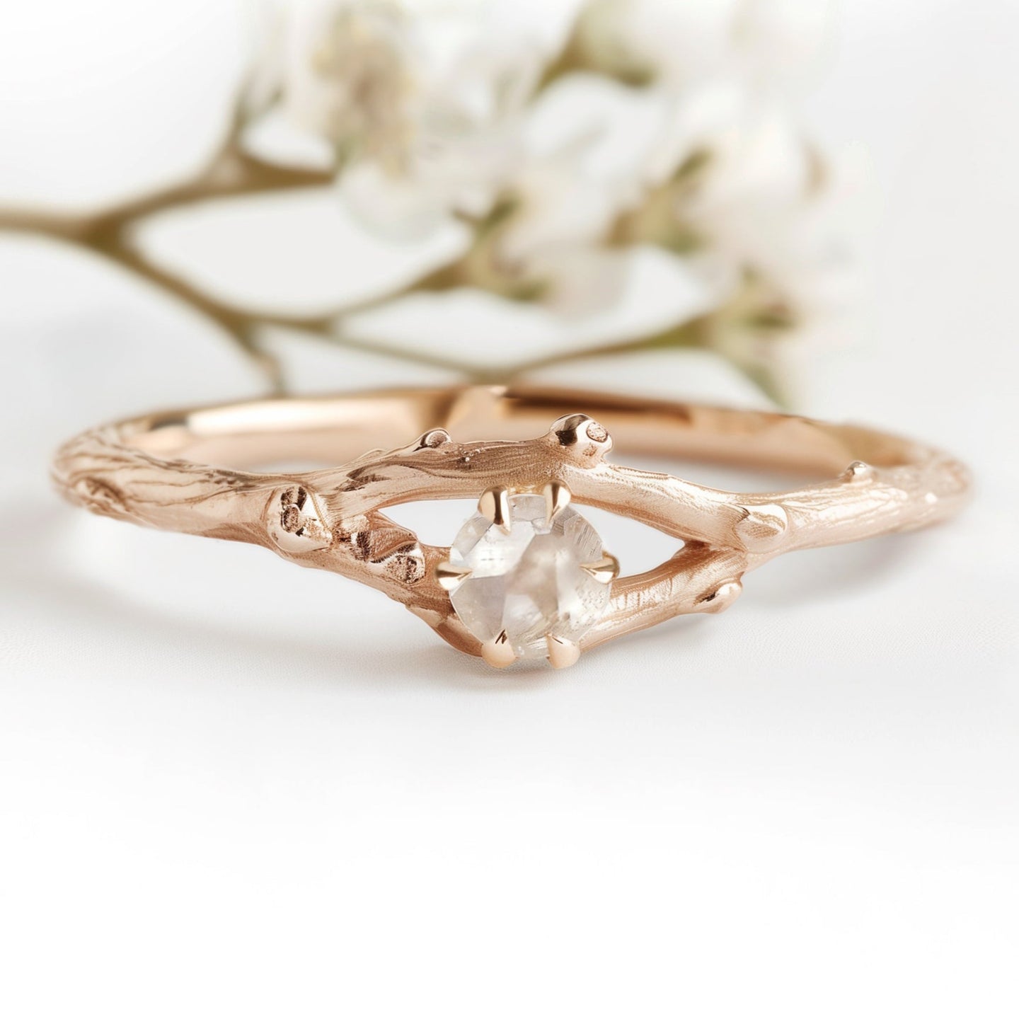 Raw Diamond Ring, Raw Diamond Twig Ring