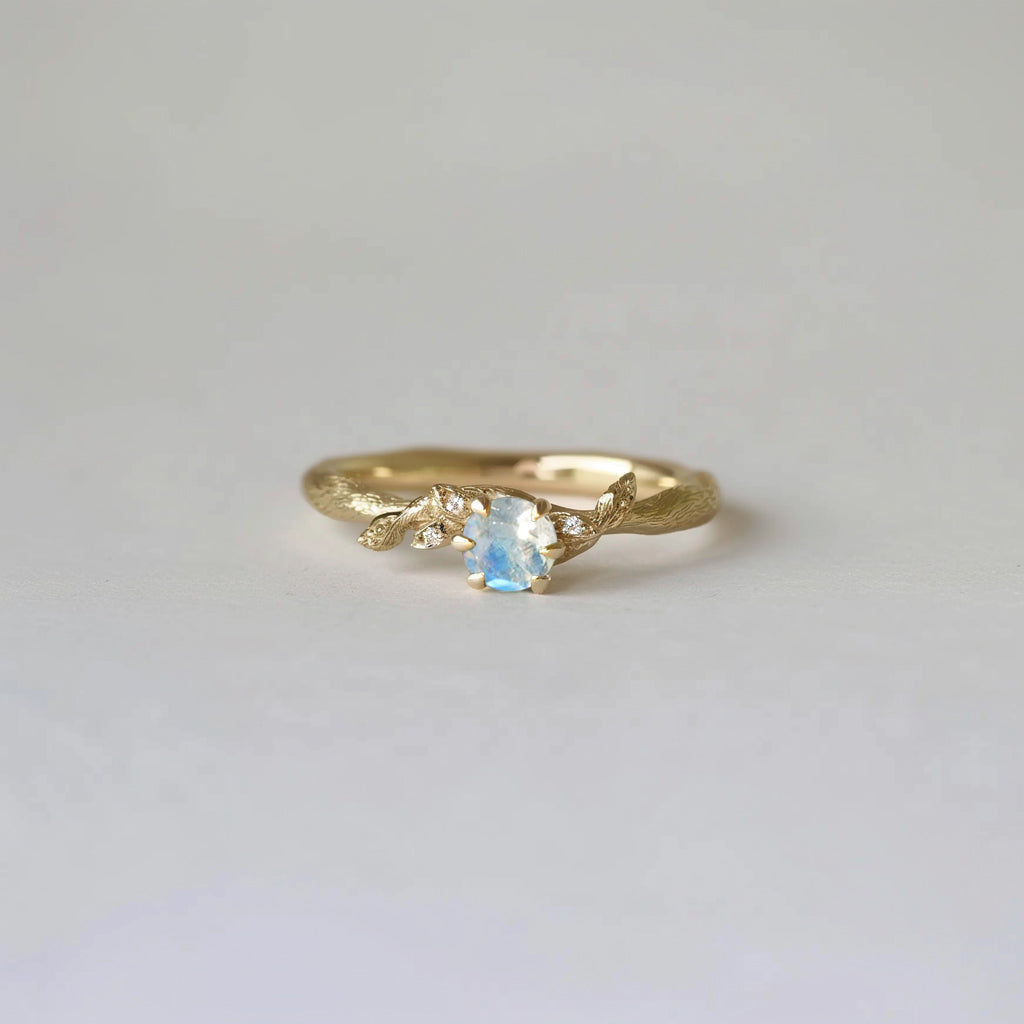 Fairy Blue Solid Gold Moonstone Engagement Ring