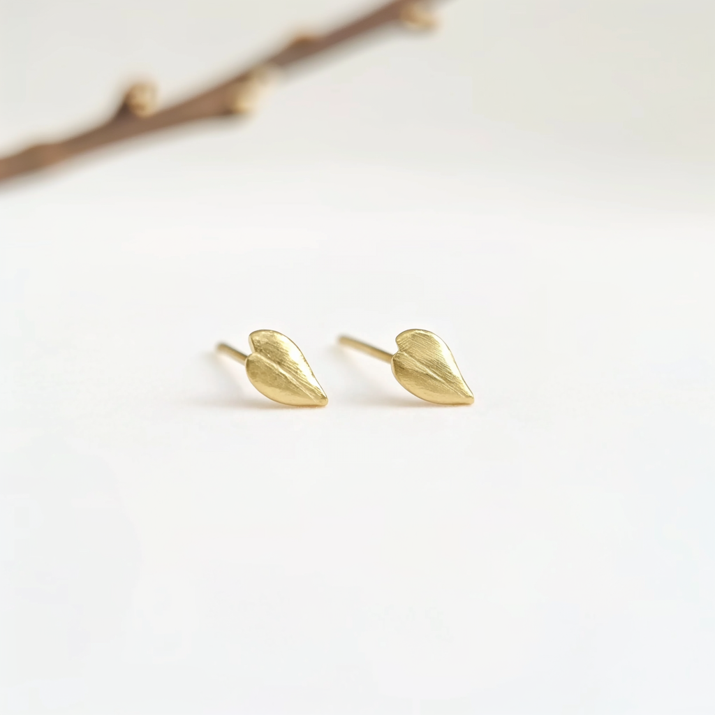 14k Leaf Studs, Dainty leaf nuggets studs 3