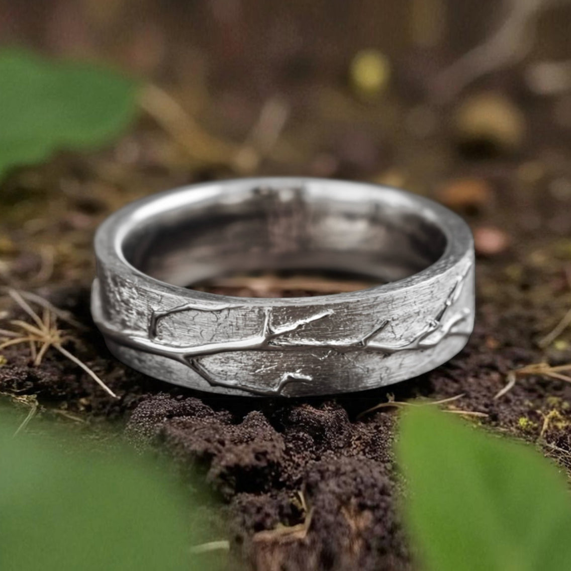 ring with tree branch pattern on a natural background