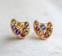 Load image into Gallery viewer, Cluster Gemstone Studs, Multistone earrings studs, Asymmetric Stone
