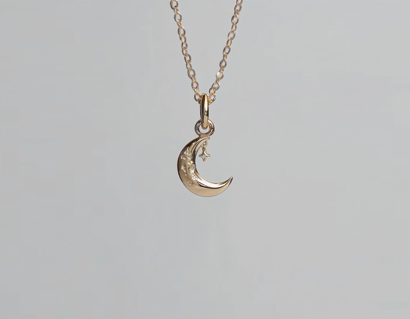 Mrs Moon, 14k Gold Charm for layering, Diamond charm