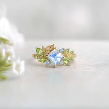 Load image into Gallery viewer, Dreaming Forest Moonstone Engagement Ring, Solid Gold Moonstone Ring
