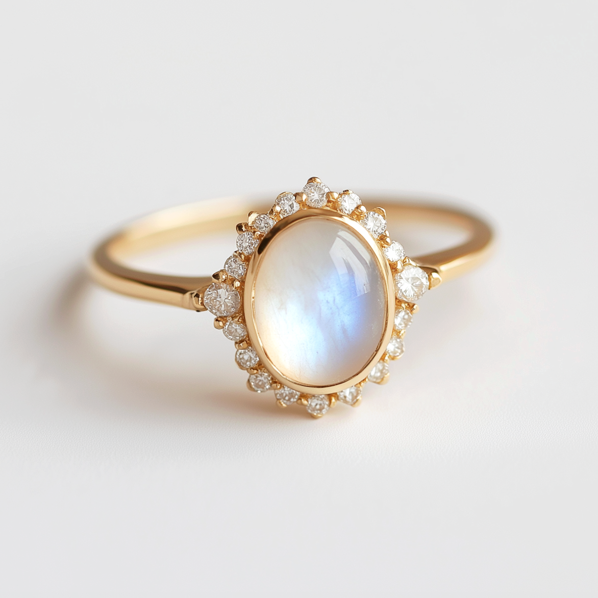 Mira Moonstone Ring in Solid Gold, Moonstone Engagement Ring 14k Gold