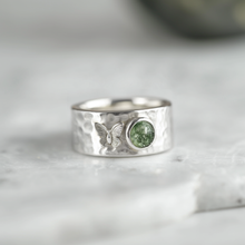 Load image into Gallery viewer, Green Moss Agate Wide Band for Men and Women, butter fly ring
