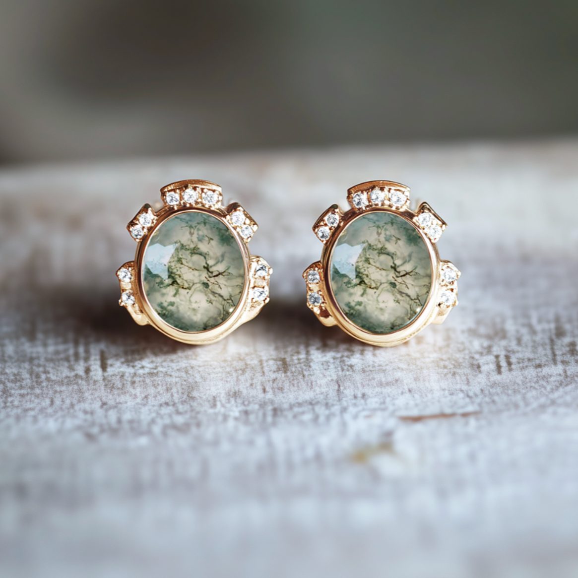 Moss Agate Earring, Oval Moss Agate Studs, Single Stud