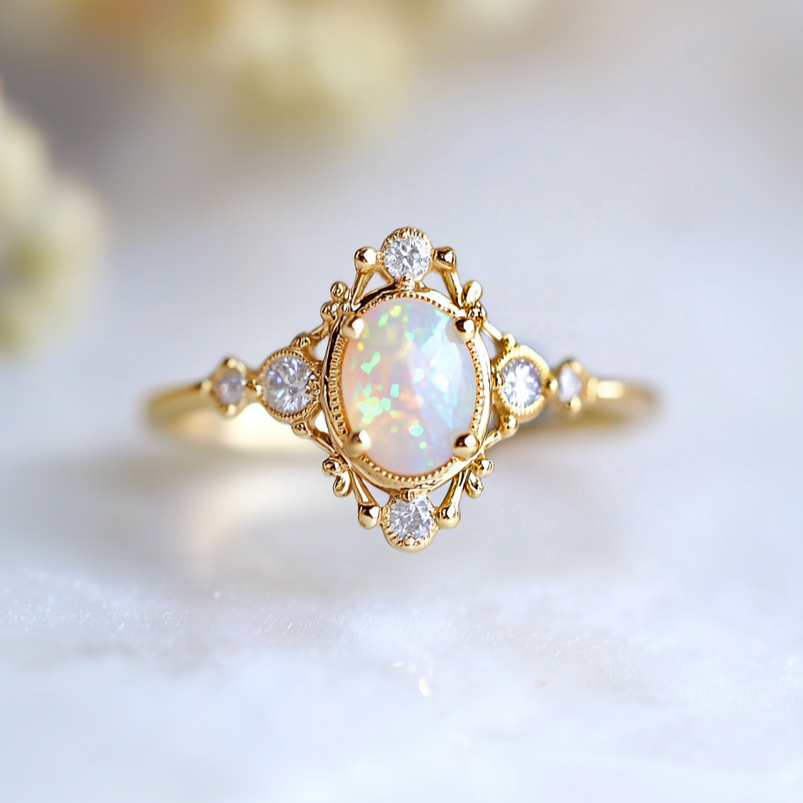 Moonveil Ethiopian Opal Engagement Ring, Opal ring Solid Gold