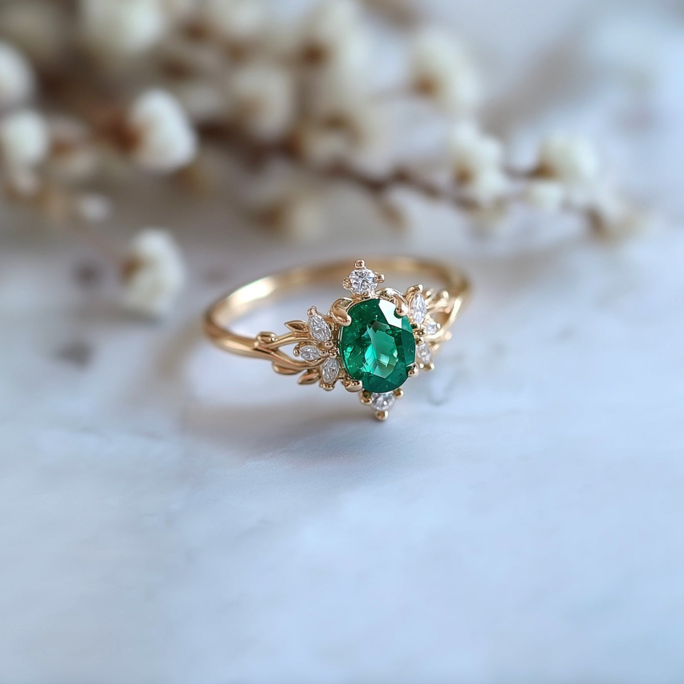 Forestlight Emerald Engagement Ring, Emerald Wedding Ring, Real Emerald Jewelry