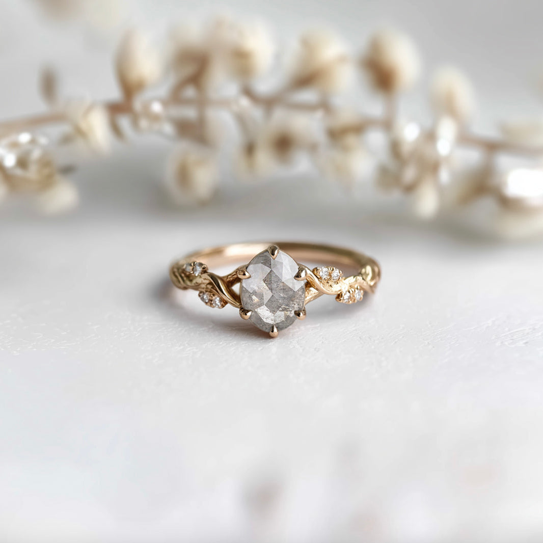 Nebrisa Salt and Pepper Diamond Ring, Oval Diamond Engagement Ring
