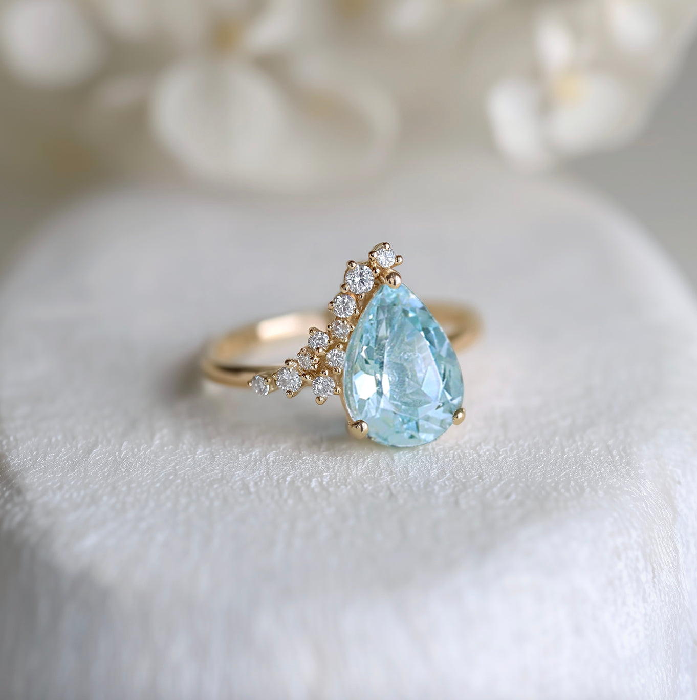 Pear cut Aquamarine Ring, Aquamarine Engagement Rings, Wedding ring