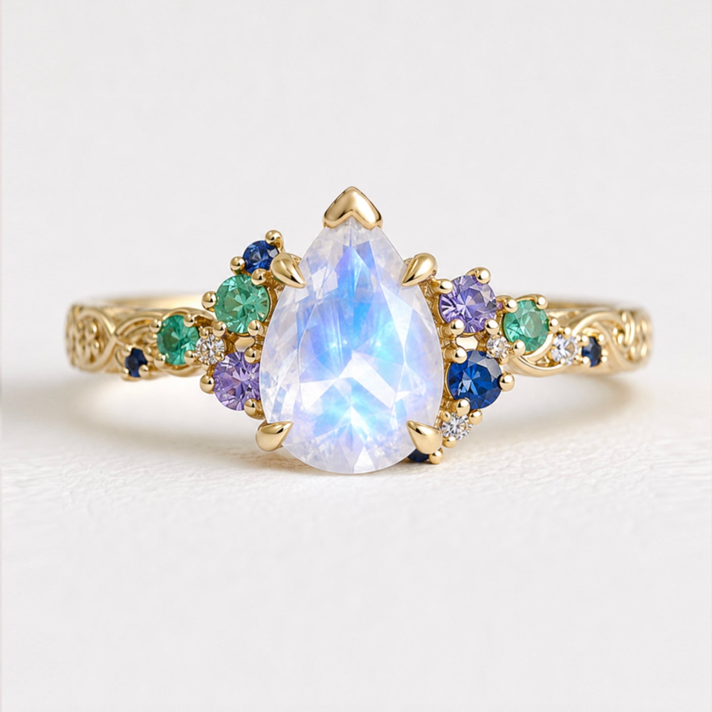 Pear cut Moonstone Engagement Ring, Birthstone Engagement Ring