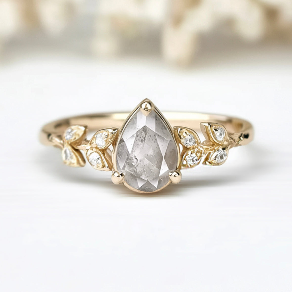 Lunessa Salt and Pepper Diamond Ring, Oval Diamond Engagement Ring Gold