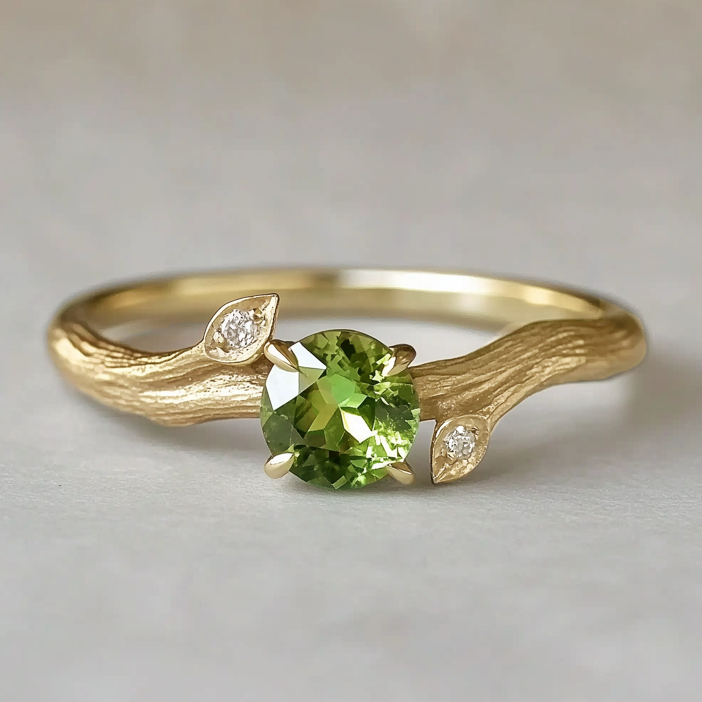 Green Peridot ring, Peridot Engagement ring