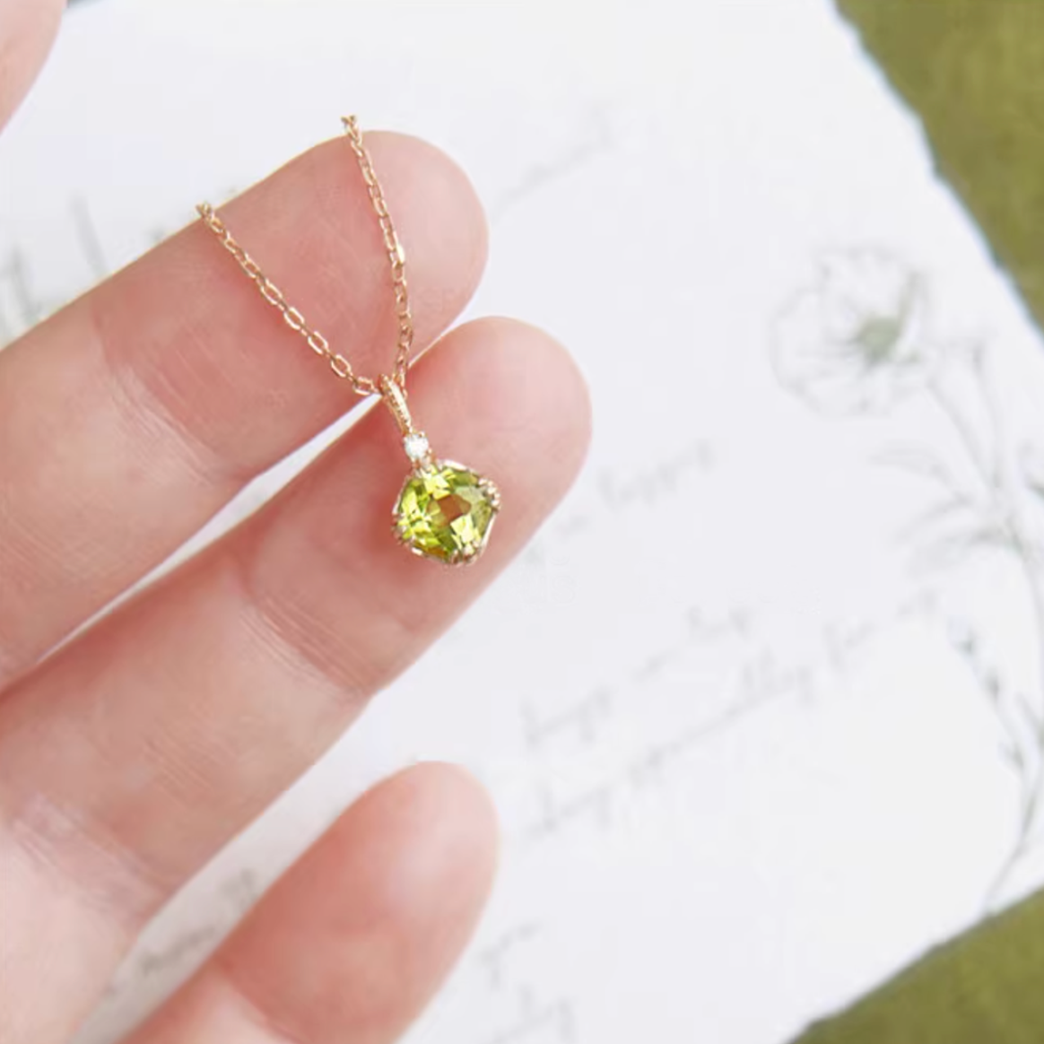 Green Natural Peridot Necklace, Sterling Silver Peridot Pendant, 925 Silver Necklace