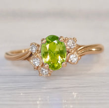 Load image into Gallery viewer, Lily of the Meadow Green Peridot Engagement ring, Peridot ring, Engagement ring
