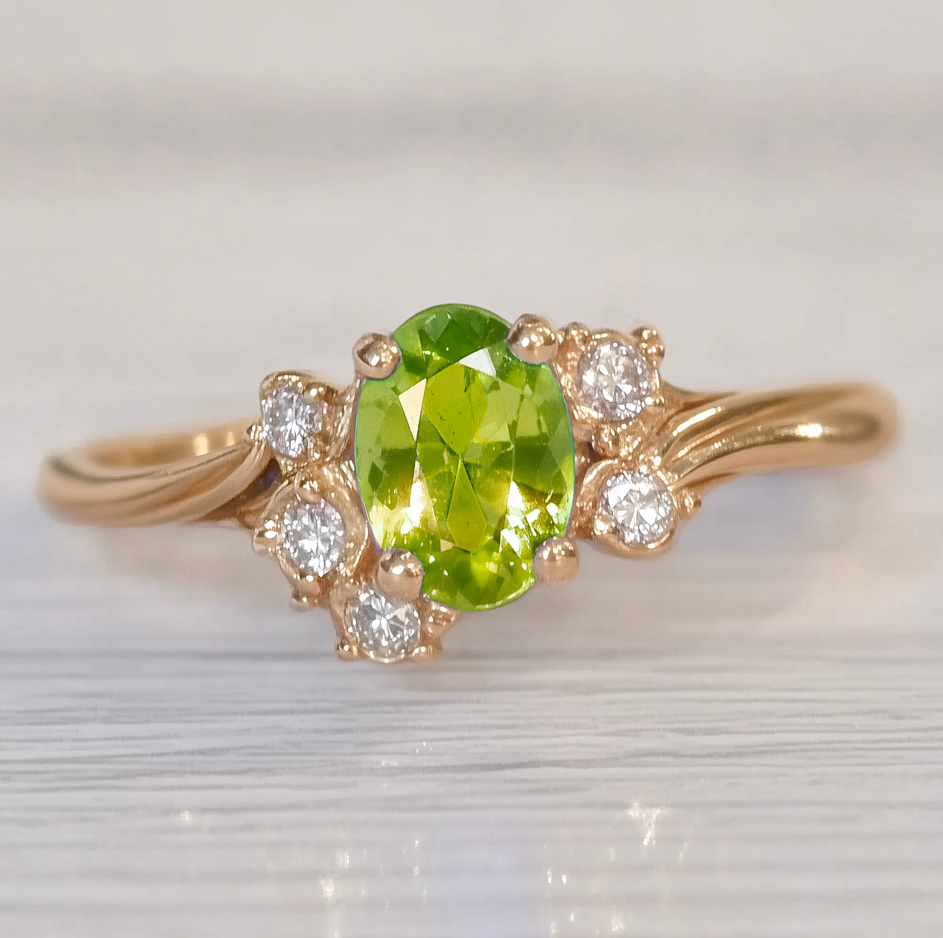 Lily of the Meadow Green Peridot Engagement ring, Peridot ring, Engagement ring